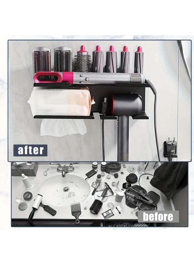 Black Wall Mounted Hair Dryer Curling Iron Holder No Drill Bathroom Organizer - Image 5